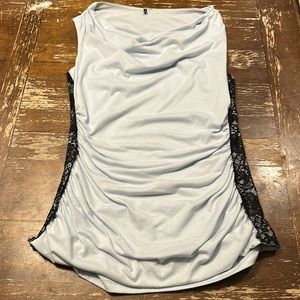 Maurice’s blue blouse with black lace sides. XL